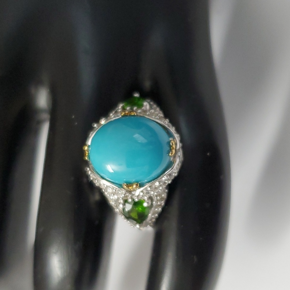 Sterling Silver 925 Turquoise Emerald Halo Ring